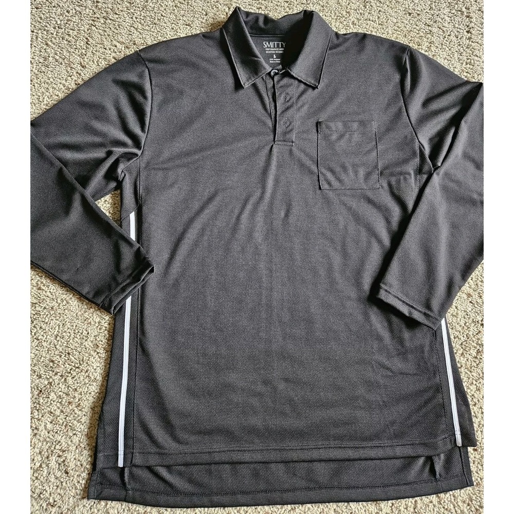 Smitty Polo Shirt Mens Large Black Long Sleeve High Performance Moisture Wicking